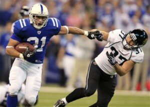 Donald Brown breaks downfield for a 49-yard gain against the Jacksonville Jaguars in 2010. (Michael Conroy | AP Photo)